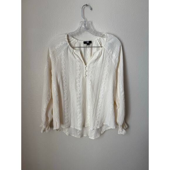 FRYE Women’s Salt Texture Long Sleeve Peasant Blouse in Salt Breeze Size Small - Picture 3 of 8